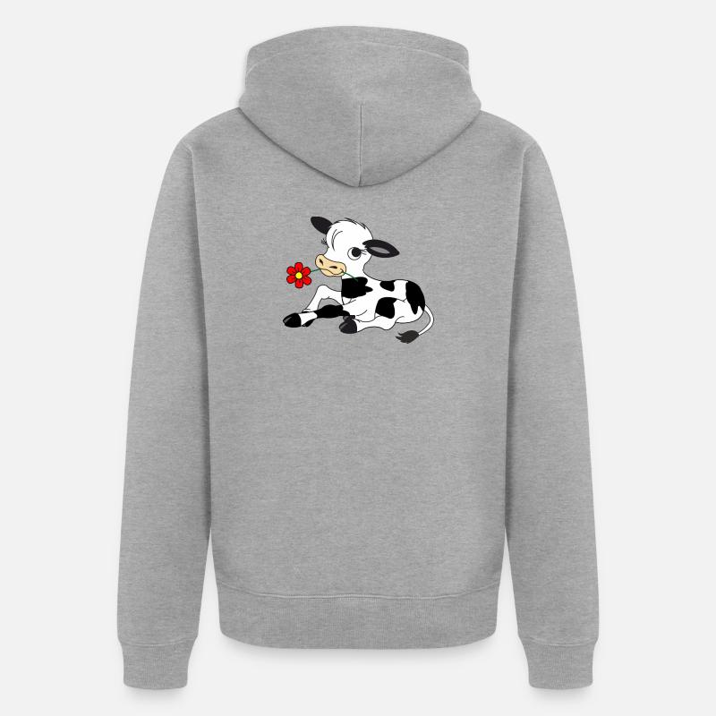 Veau avec fleur dans la bouche - Veste à capuche bio Premium Unisexe - gris chiné