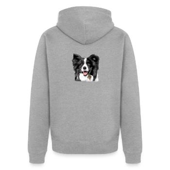 Border Collie - Unisex Premium Bio Zip Hoodie - Grau meliert - Hinten - Nico (187cm)