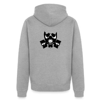 Gasmaske Skullsilhouette - Unisex Premium Bio Zip Hoodie - Grau meliert - Hinten - Nico (187cm)