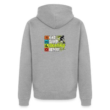 Inline Skating – Eat Sleep Skating Repeat - Unisex Premium Bio Zip Hoodie - Grau meliert - Hinten - Nico (187cm)