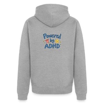 Gedankenantrieb - Unisex Premium Bio Zip Hoodie - Grau meliert - Hinten - Nico (187cm)