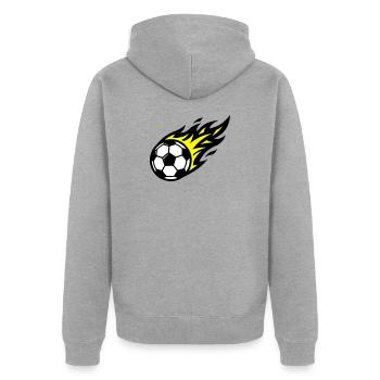 Fussball Flamme Ball - Unisex Premium Bio Zip Hoodie - Grau meliert - Hinten - Nico (187cm)