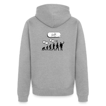 Entwicklung der Kommunikation - Unisex Premium Bio Zip Hoodie - Grau meliert - Hinten - Nico (187cm)