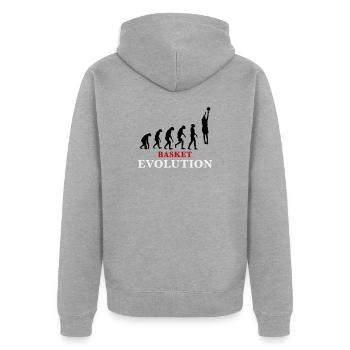 Basket Evolution Sport und Humor 3c - Unisex Premium Bio Zip Hoodie - Grau meliert - Hinten - Nico (187cm)