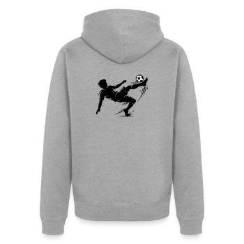 Fallrückzieher Fussball Silhouette - Unisex Premium Bio Zip Hoodie - Grau meliert - Hinten - Nico (187cm)