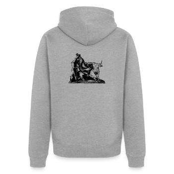 Vintage_Bull_and_Matador_Corrida_Ink_Art - Unisex Premium Bio Zip Hoodie - Grau meliert - Hinten - Nico (187cm)