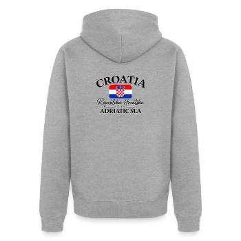 Croatia - Kroatien - Wappen - Mittelmeer - Adria - Unisex Premium Bio Zip Hoodie - Grau meliert - Hinten - Nico (187cm)