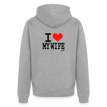 I love my wife - couleurs personnalisables - Veste à capuche bio Premium Unisexe - gris chiné - Dos - Nico (187cm)