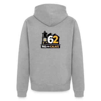 62 Pas de Calais Emblem - Unisex Premium Organic Zip Hoodie - heather grey - Back - Nico (187cm)