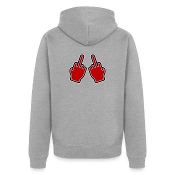 Middle Finger Sign Hand - Unisex Premium Organic Zip Hoodie - heather grey - Back - Nico (187cm)