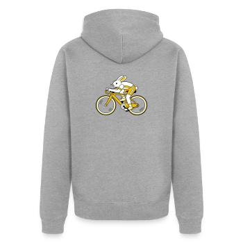 Hase auf einem Rennrad - Unisex Premium Bio Zip Hoodie - Grau meliert - Hinten - Nico (187cm)