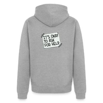 It's Okay To Ask For Help Help Questions Saying Logo - Unisex Premium Organic Zip Hoodie - heather grey - Back - Nico (187cm)