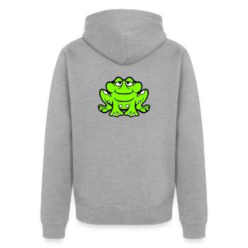 Frosch Kröte lächelt lustig sitzt Comic glücklich - Unisex Premium Bio Zip Hoodie - Grau meliert - Hinten - Nico (187cm)
