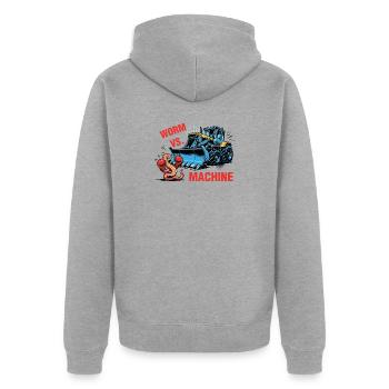Worm vs Machine Robak Kontra Maszyna - Unisex Premium Bio Zip Hoodie - Grau meliert - Hinten - Nico (187cm)