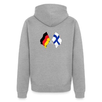 Two flags crossed of Germany, flag Finland - Unisex Premium Organic Zip Hoodie - heather grey - Back - Nico (187cm)