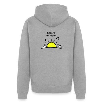 Ein weiterer Morgen - Unisex Premium Bio Zip Hoodie - Grau meliert - Hinten - Nico (187cm)