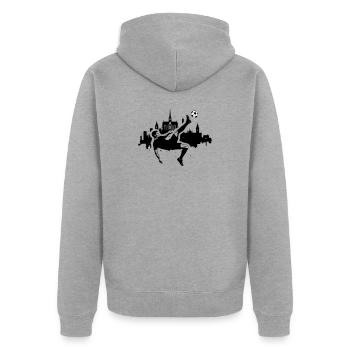 Fußball Fallrückzieher Köln - Unisex Premium Bio Zip Hoodie - Grau meliert - Hinten - Nico (187cm)