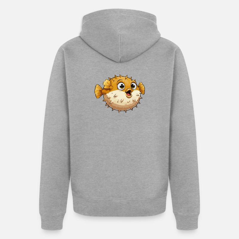 Bande dessinée du poisson-globe - Veste à capuche bio Premium Unisexe - gris chiné