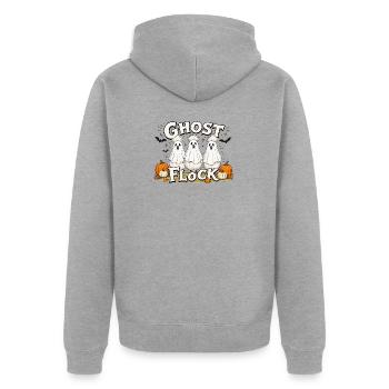 Lustige Geister Seidenhühner – Ghost Flock Hallowe - Unisex Premium Bio Zip Hoodie - Grau meliert - Hinten - Nico (187cm)
