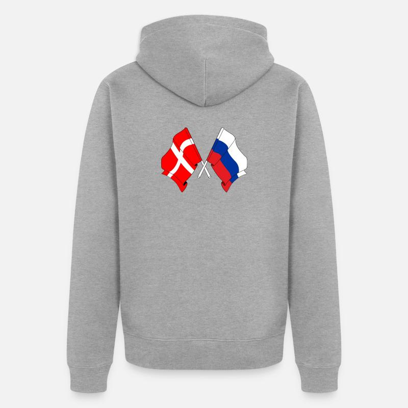 Drapeau Danemark, drapeau Russie - Veste à capuche bio Premium Unisexe - gris chiné