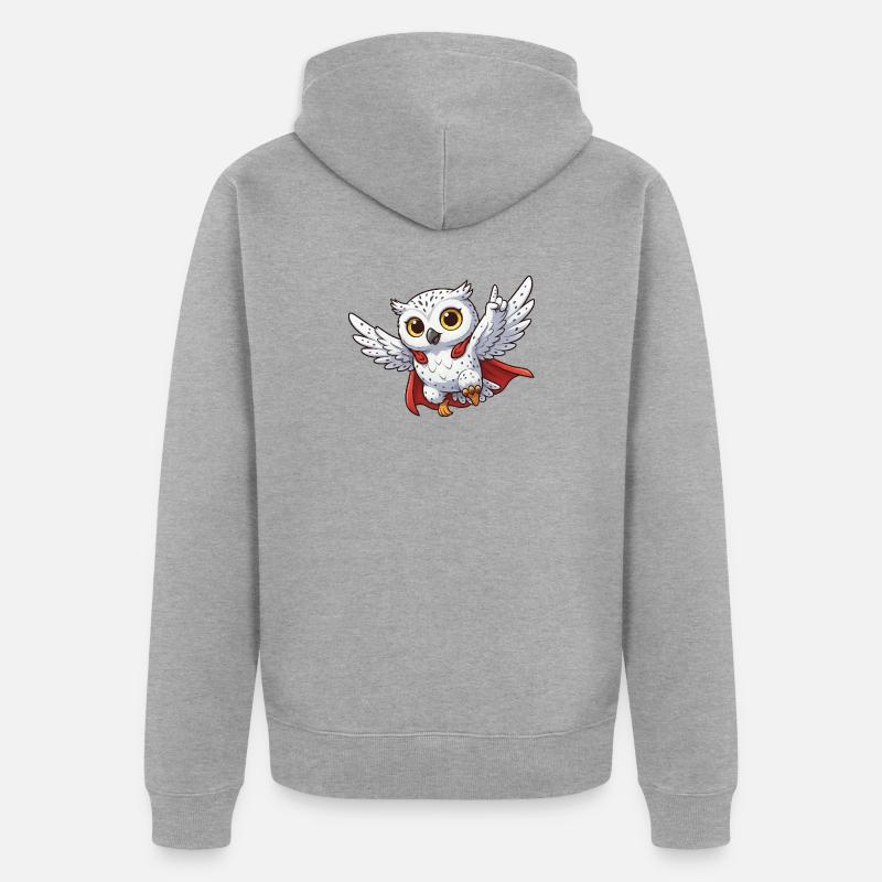 Coole Eule Motivationssprüche Held Schneeeule - Unisex Premium Bio Zip Hoodie - Grau meliert