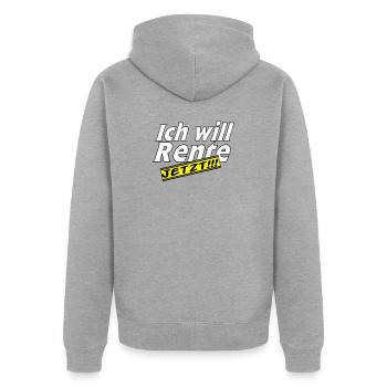 Fun Party Spruch Statement ich will Rente (25) - Unisex Premium Bio Zip Hoodie - Grau meliert - Hinten - Nico (187cm)