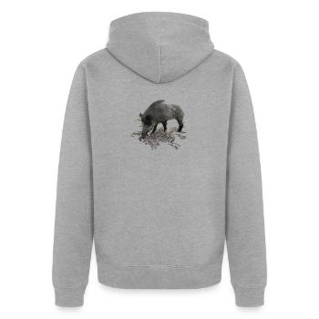 Sanglier - Veste à capuche bio Premium Unisexe - gris chiné - Dos - Nico (187cm)