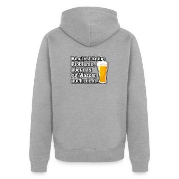 Bier löst keine Probleme, aber das tut Wasser... - Unisex Premium Bio Zip Hoodie - Grau meliert - Hinten - Nico (187cm)