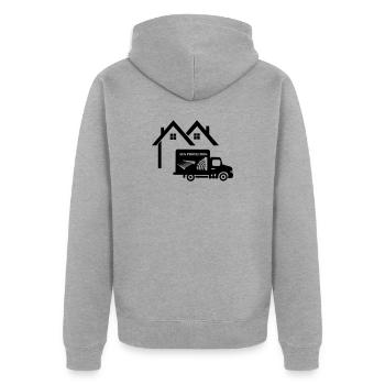 Haus LKW Jalousien - Unisex Premium Bio Zip Hoodie - Grau meliert - Hinten - Nico (187cm)