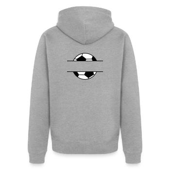 Fußball Namensschild mit Wunschname - Unisex Premium Bio Zip Hoodie - Grau meliert - Hinten - Nico (187cm)