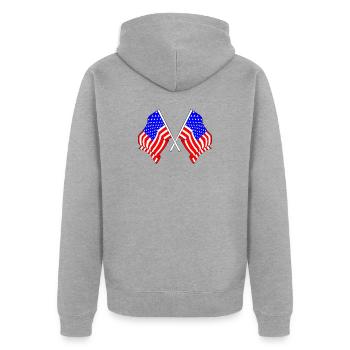 Deux drapeaux des États-Unis - Veste à capuche bio Premium Unisexe - gris chiné - Dos - Nico (187cm)