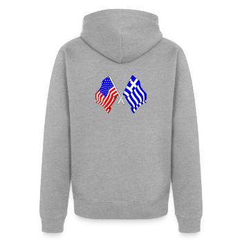 USA flag and Greece flag - Unisex Premium Organic Zip Hoodie - heather grey - Back - Nico (187cm)