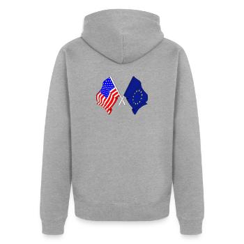 Drapeau des États-Unis et drapeau de l’Union européenne - Veste à capuche bio Premium Unisexe - gris chiné - Dos - Nico (187cm)