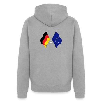 Deux drapeaux croisés de l’Allemagne et du drapeau de l’Europe - Veste à capuche bio Premium Unisexe - gris chiné - Dos - Nico (187cm)