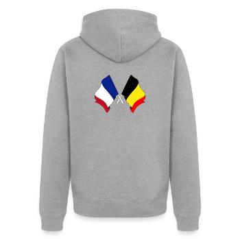 Drapeau de la France et drapeau de la Belgique - Veste à capuche bio Premium Unisexe - gris chiné - Dos - Nico (187cm)