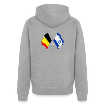 Flagge Belgien, Flagge Israel - Unisex Premium Bio Zip Hoodie - Grau meliert - Hinten - Nico (187cm)