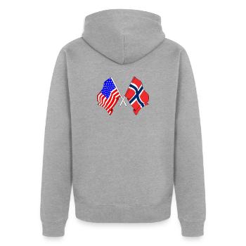 Flagge USA, Flagge Norwegen - Unisex Premium Bio Zip Hoodie - Grau meliert - Hinten - Nico (187cm)