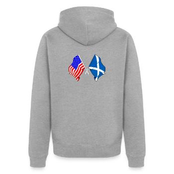 Drapeau des États-Unis et drapeau de l’Écosse - Veste à capuche bio Premium Unisexe - gris chiné - Dos - Nico (187cm)
