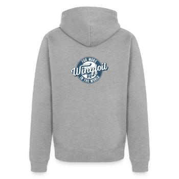 More Wingfoil in the World - Unisex Premium Bio Zip Hoodie - Grau meliert - Hinten - Nico (187cm)