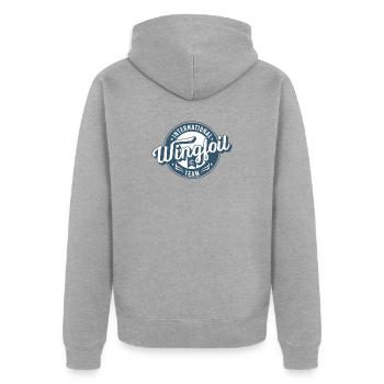 International Wingfoil Team - Unisex Premium Bio Zip Hoodie - Grau meliert - Hinten - Nico (187cm)