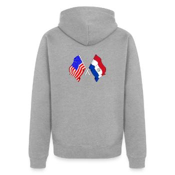 Flagge USA, Flagge Paraguay - Unisex Premium Bio Zip Hoodie - Grau meliert - Hinten - Nico (187cm)