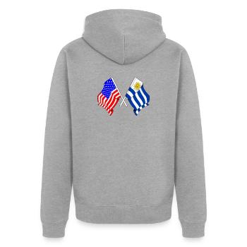 Flagge USA und Flagge Uruguay - Unisex Premium Bio Zip Hoodie - Grau meliert - Hinten - Nico (187cm)