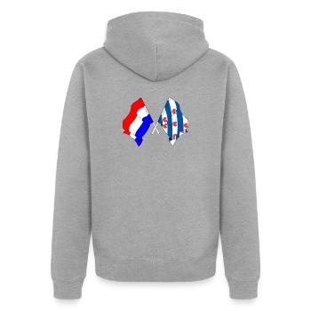 Flag of the Netherlands, Friesland crossed - Unisex Premium Organic Zip Hoodie - heather grey - Back - Nico (187cm)