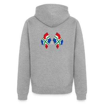 Zwei Flaggen der Provinz Groningen - Unisex Premium Bio Zip Hoodie - Grau meliert - Hinten - Nico (187cm)