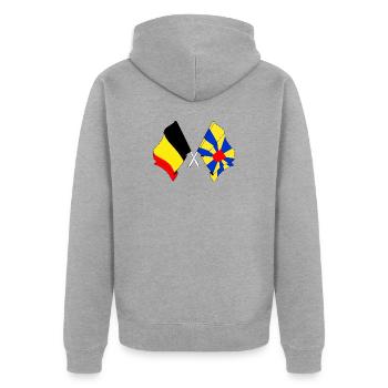 Flagge Belgien und Flagge Westflandern - Unisex Premium Bio Zip Hoodie - Grau meliert - Hinten - Nico (187cm)