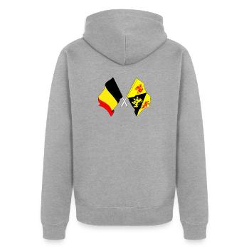 Flagge Belgien und Flagge Wallonisch-Brabant - Unisex Premium Bio Zip Hoodie - Grau meliert - Hinten - Nico (187cm)