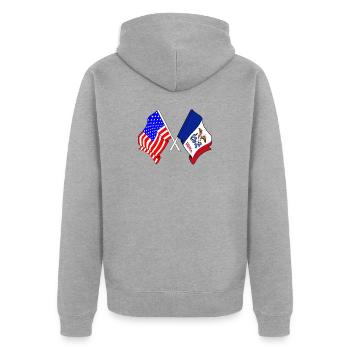 Flagge der USA und des Bundesstaates Iowa gekreuzt - Unisex Premium Bio Zip Hoodie - Grau meliert - Hinten - Nico (187cm)