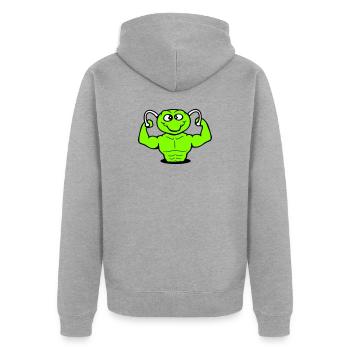 Caterpillar Bodybuilder Muscle Building Strong Fitness Gym - Unisex Premium Organic Zip Hoodie - heather grey - Back - Nico (187cm)