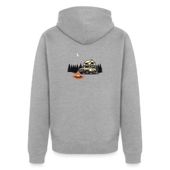 Dachzelt Camping Shirt für Outdoor Abenteurer - Unisex Premium Bio Zip Hoodie - Grau meliert - Hinten - Nico (187cm)