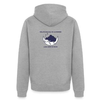 Mondschaf schläft – Ruhe Bitte - Unisex Premium Bio Zip Hoodie - Grau meliert - Hinten - Nico (187cm)